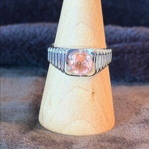 Natural Earth mined Morganite Quartz Durable pure stainless steel ring size 12